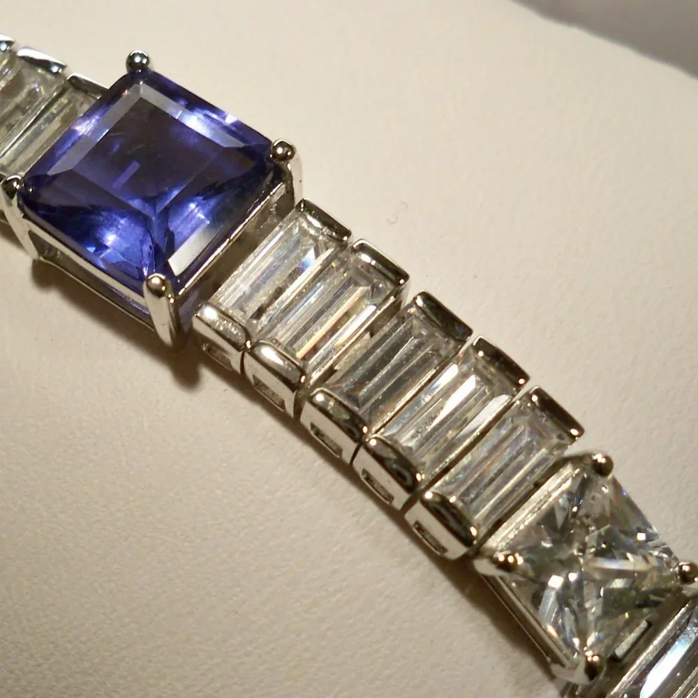 NEW Blue Cubic Zirconias Silver Tennis Designer Bracelet